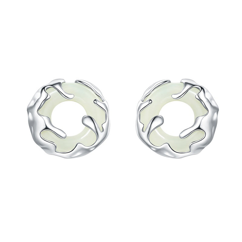 925 Sterling Silver Hetian Jade Earrings - Chinese Style Peace Buckle Design