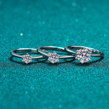 Hexagon Solitaire Moissanite Adjustable Ring for Women - 0.3/0.5/1/2 Carat in PT950-Plated 925 Silver
