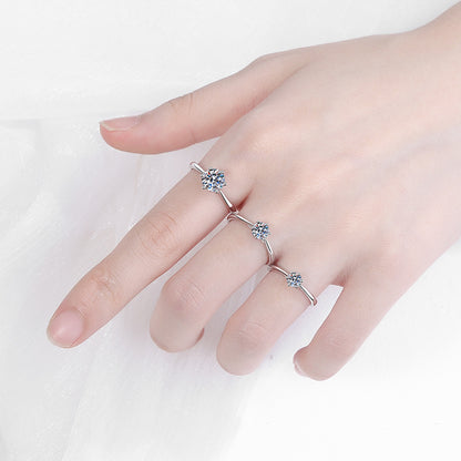 Hexagon Solitaire Moissanite Adjustable Ring for Women - 0.3/0.5/1/2 Carat in PT950-Plated 925 Silver