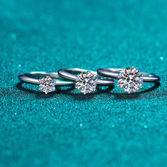 Hexagon Zircon Women's Ring in 925 Silver with PT950 Plating | 5mm to 9mm Stone | Adjustable Geometric Ring (Size 6-25)