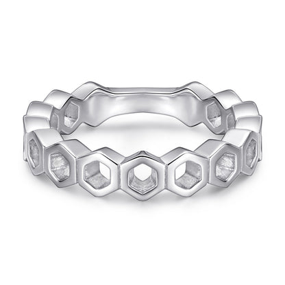 Hexagonal Honeycomb 925 Silver Ring - Geometric Openwork Band in Three Finishes