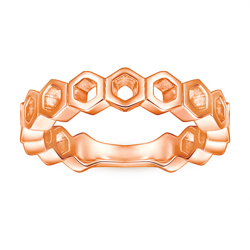 Hexagonal Honeycomb 925 Silver Ring - Geometric Openwork Band in Three Finishes