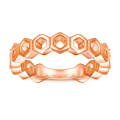 Hexagonal Honeycomb 925 Silver Ring - Geometric Openwork Band in Three Finishes