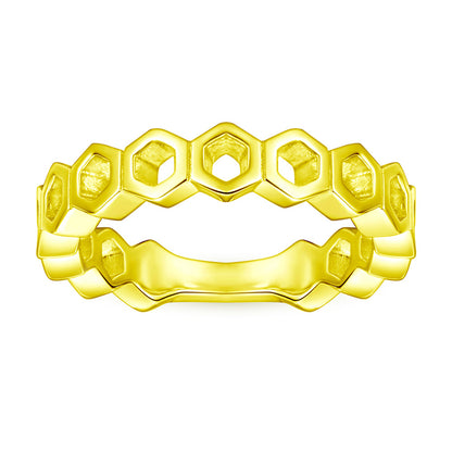 Hexagonal Honeycomb 925 Silver Ring - Geometric Openwork Band in Three Finishes