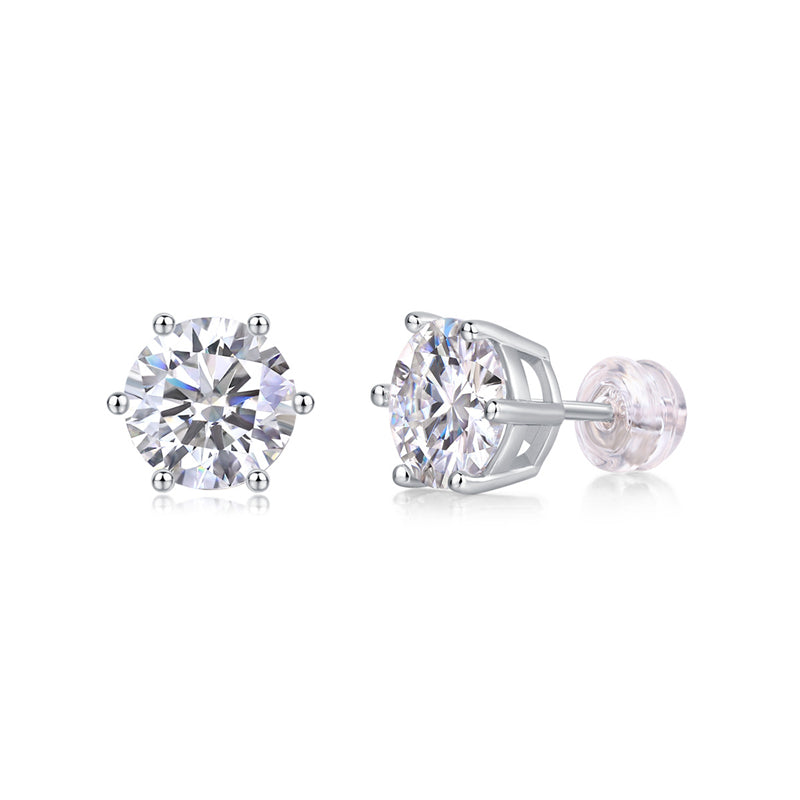 Hexagonal Sterling Silver Moissanite Stud Earrings for Women