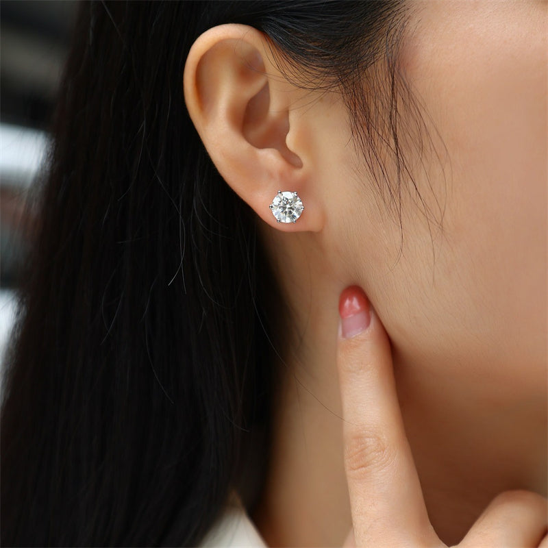 Hexagonal Sterling Silver Moissanite Stud Earrings for Women