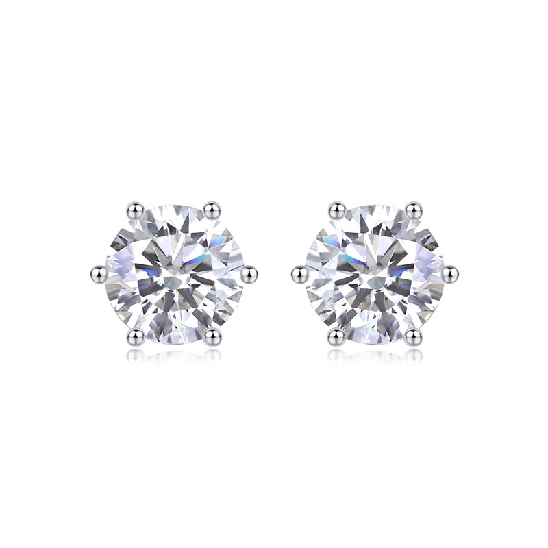 Hexagonal Sterling Silver Moissanite Stud Earrings for Women