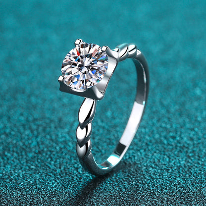 Hippo Motif PT950 Plated Moissanite Wedding Ring - 925 Sterling Silver Vintage Inspired Band