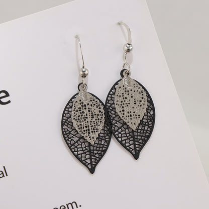Trendy Leaf-Shaped Black Copper Earrings, Lightweight Design