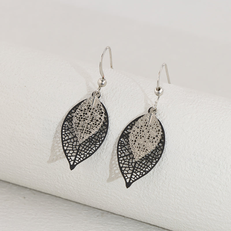 Trendy Leaf-Shaped Black Copper Earrings, Lightweight Design