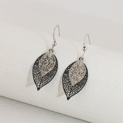 Trendy Leaf-Shaped Black Copper Earrings, Lightweight Design