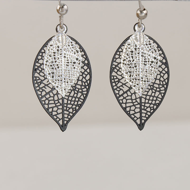 Trendy Leaf-Shaped Black Copper Earrings, Lightweight Design
