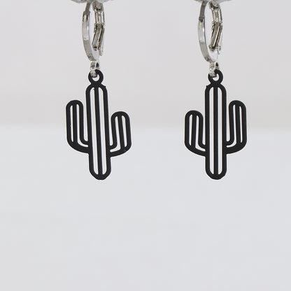 Modern Black Cactus Earrings - Symmetric & Asymmetric Design