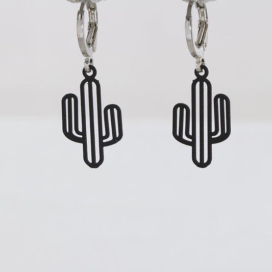 Modern Black Cactus Earrings - Symmetric & Asymmetric Design