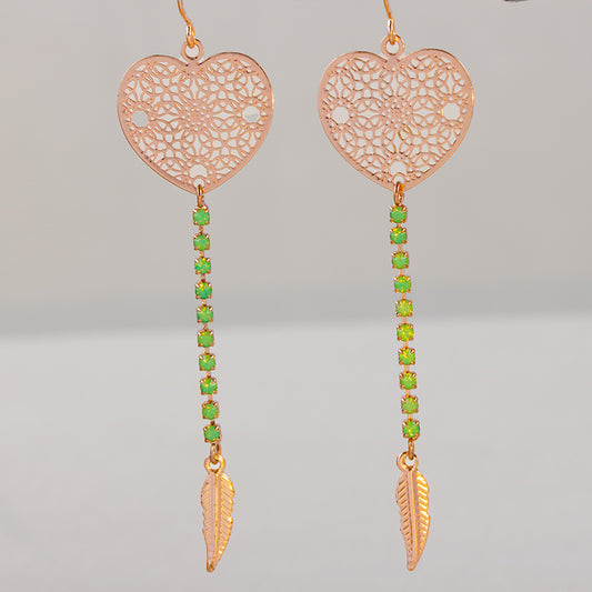 Vintage Rose Gold Heart Earrings - Multi-layered Design