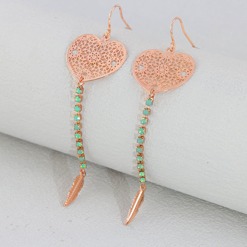 Vintage Rose Gold Heart Earrings - Multi-layered Design