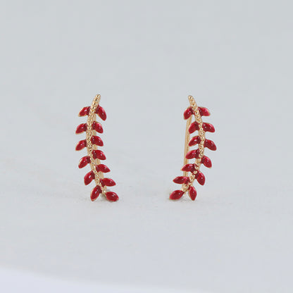 Red Copper Leaf Tassel Earrings, Nature-Inspired Design