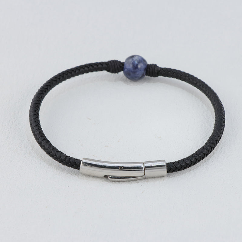 Blue Lapis Lazuli Leather Bracelet - Stainless Steel & Genuine Leather Unisex Jewelry