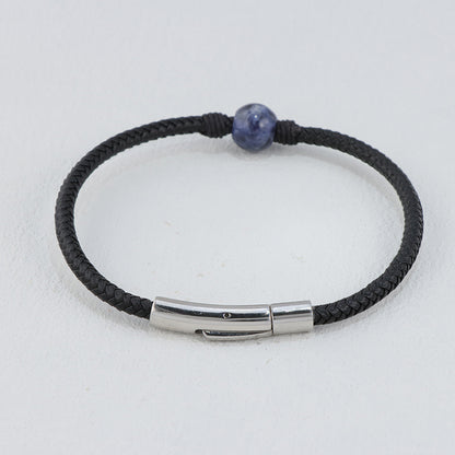 Blue Lapis Lazuli Leather Bracelet - Stainless Steel & Genuine Leather Unisex Jewelry