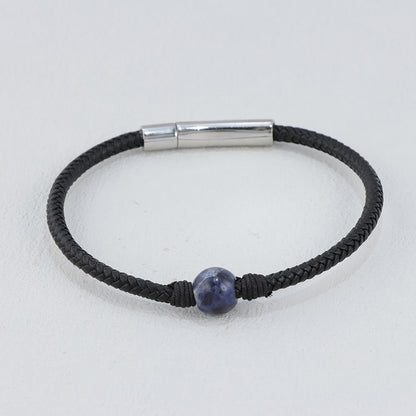 Blue Lapis Lazuli Leather Bracelet - Stainless Steel & Genuine Leather Unisex Jewelry