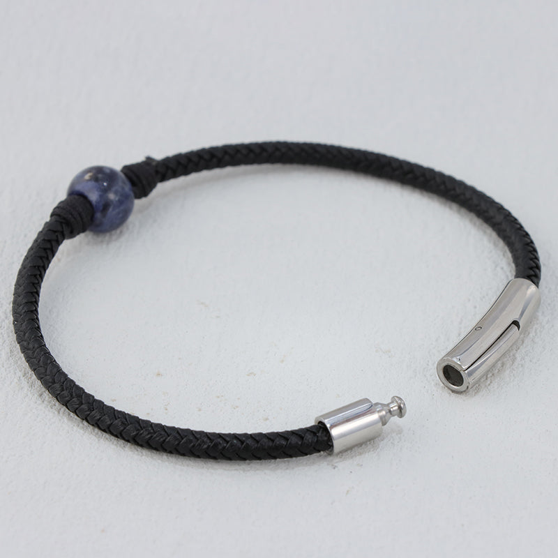 Blue Lapis Lazuli Leather Bracelet - Stainless Steel & Genuine Leather Unisex Jewelry