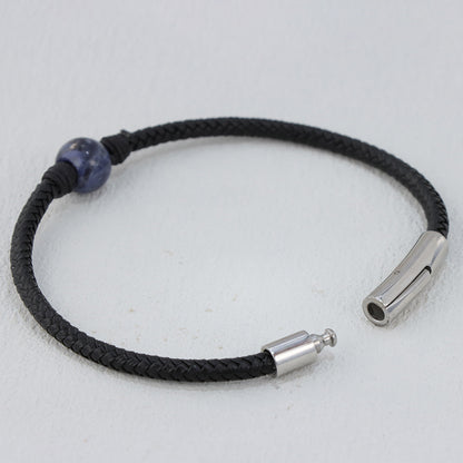 Blue Lapis Lazuli Leather Bracelet - Stainless Steel & Genuine Leather Unisex Jewelry