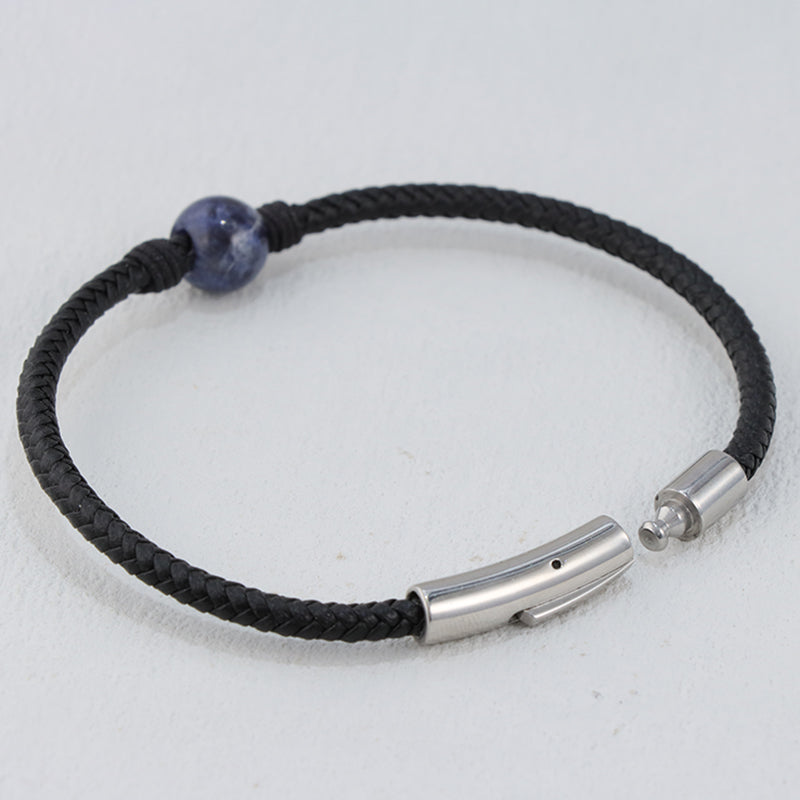 Blue Lapis Lazuli Leather Bracelet - Stainless Steel & Genuine Leather Unisex Jewelry