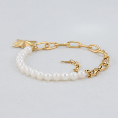 Gold Octagram Star Bracelet - Stainless Steel & Pearl Celestial Jewelry for Women