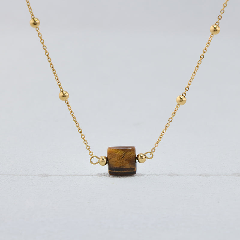 Elegant Golden Stainless Steel O Chain Necklace with Tiger Eye Accents