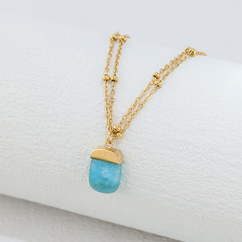 Versatile Aquamarine Pendant O Chain Necklace - Classic Style