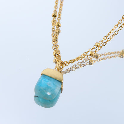 Versatile Aquamarine Pendant O Chain Necklace - Classic Style