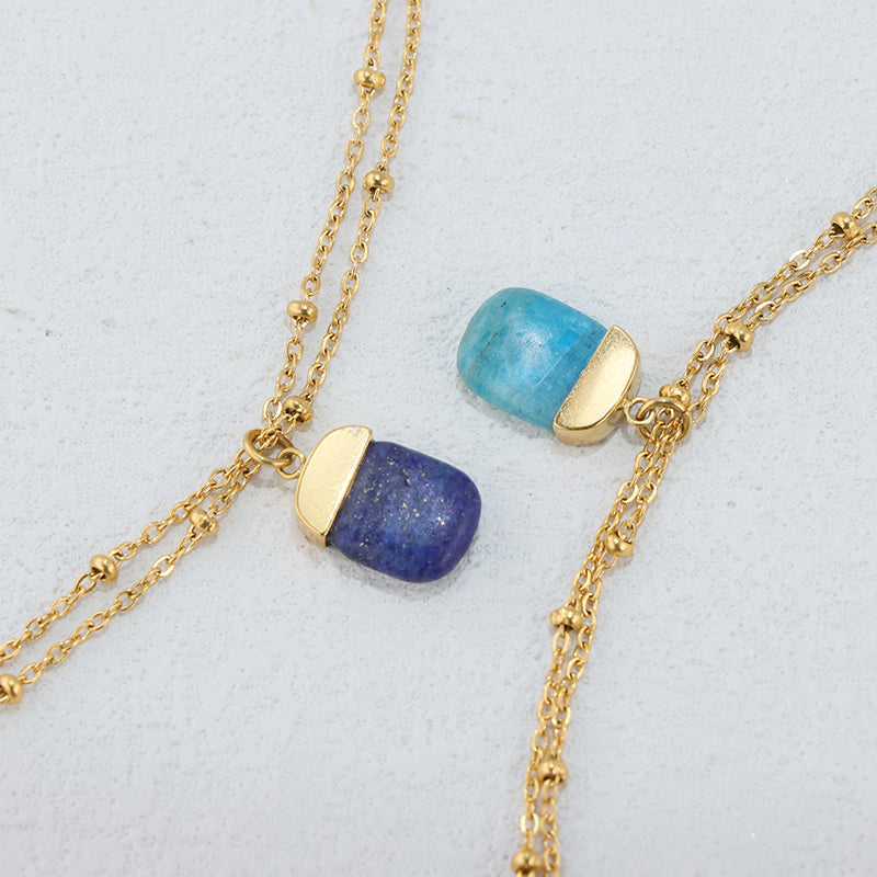 Exquisite Stainless Steel & Azure Gem O-Chain Necklace