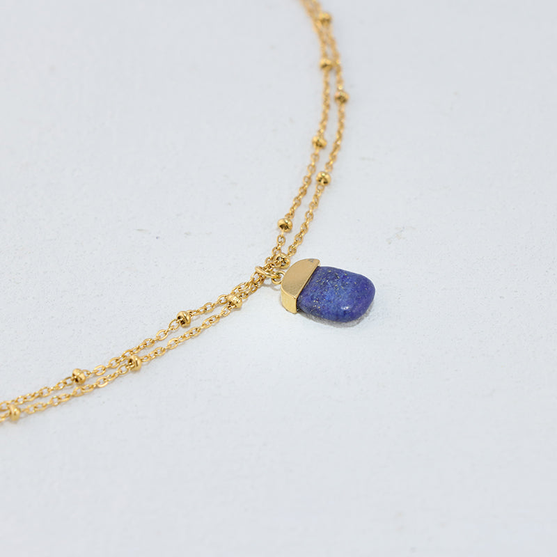 Exquisite Stainless Steel & Azure Gem O-Chain Necklace