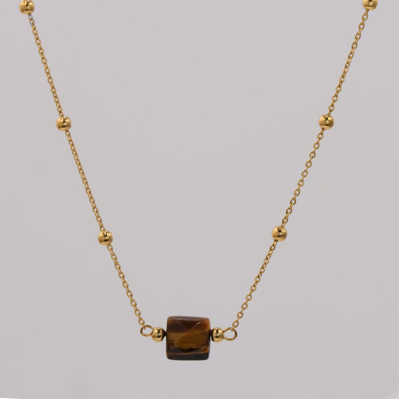 Elegant Golden Stainless Steel O Chain Necklace with Tiger Eye Accents