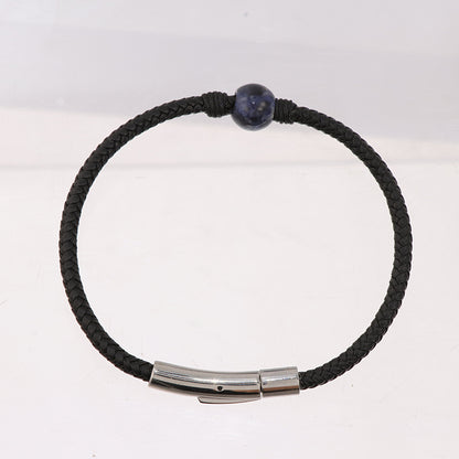 Blue Lapis Lazuli Leather Bracelet - Stainless Steel & Genuine Leather Unisex Jewelry