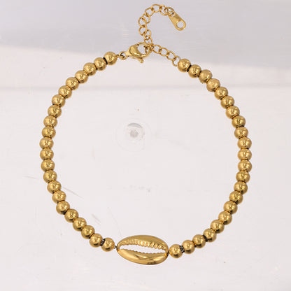 Gold Beaded Bracelet with Shell Charms - Stainless Steel Traditional Prayer Jewelry for Men & Women