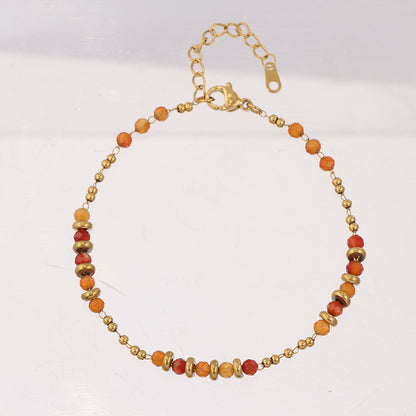Garnet Red Beaded Bracelet - Stainless Steel Traditional Prayer Jewelry for Women