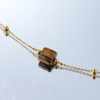Elegant Golden Stainless Steel O Chain Necklace with Tiger Eye Accents