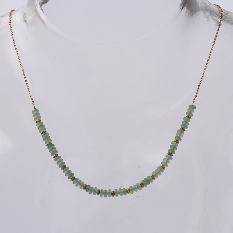 Green Aventurine Beaded Stainless Steel O-Link Necklace