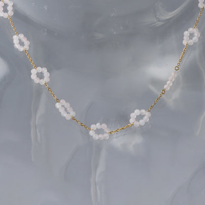 Pink Quartz Beaded Stainless Steel O-Chain Necklace for Women