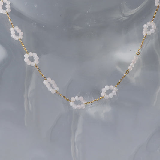 Pink Quartz Beaded Stainless Steel O-Chain Necklace for Women