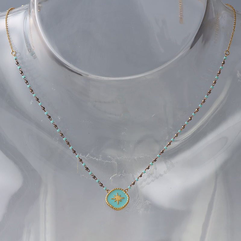 Teal Blue Stainless Steel O-Link Chain Necklace - 3.8g Lightweight