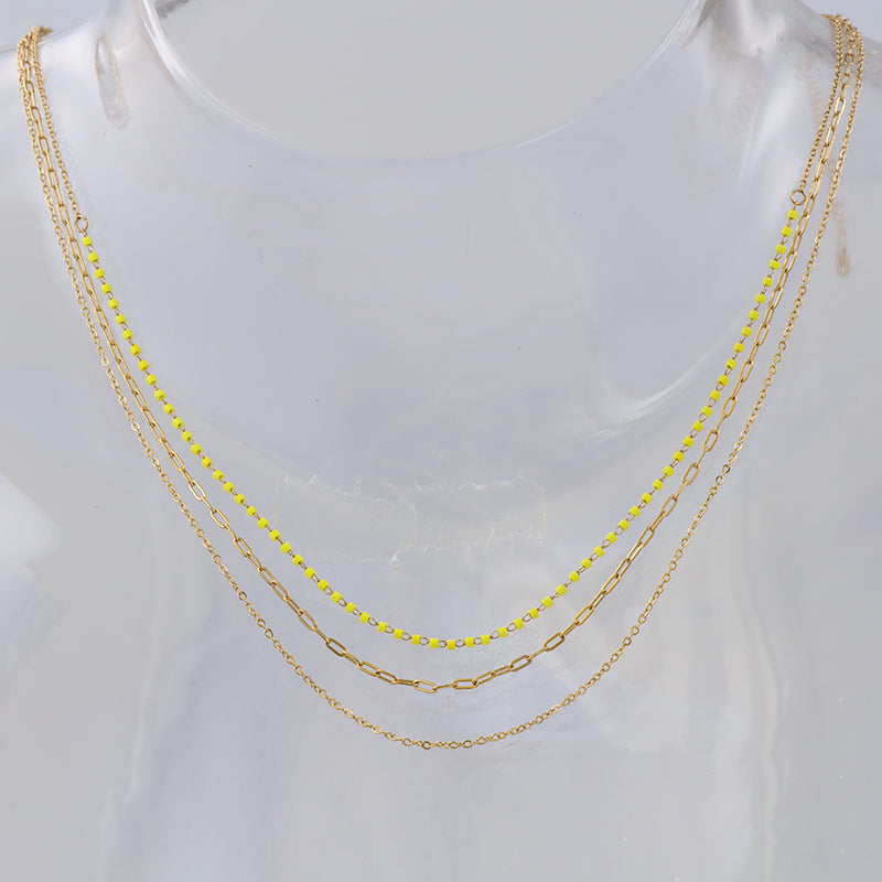 Yellow O-Link Beaded Stainless Steel Necklace