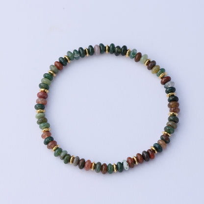 Gold Beaded Stretch Bracelet - Natural Stone Elastic Jewelry for Women