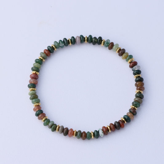 Gold Beaded Stretch Bracelet - Natural Stone Elastic Jewelry for Women