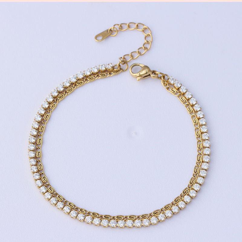 Gold Tennis Chain Bracelet - Stainless Steel Zirconia Jewelry for Women