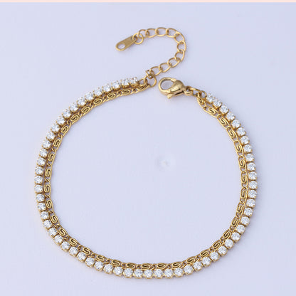 Gold Tennis Chain Bracelet - Stainless Steel Zirconia Jewelry for Women