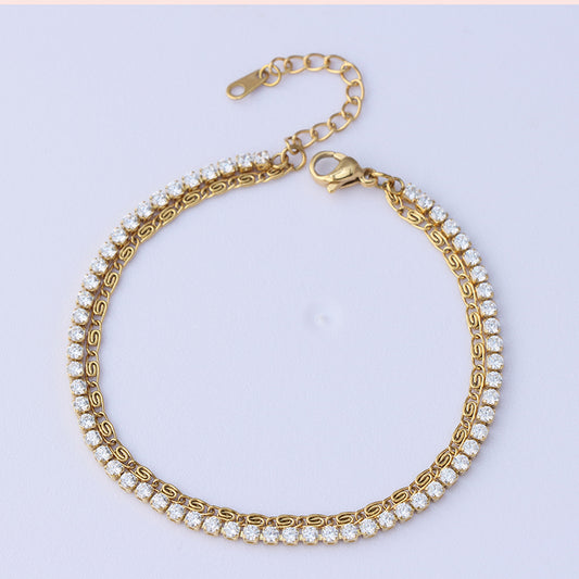 Gold Tennis Chain Bracelet - Stainless Steel Zirconia Jewelry for Women
