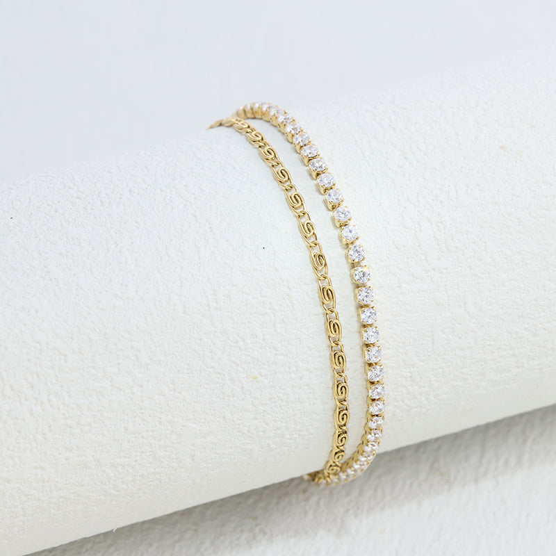 Gold Tennis Chain Bracelet - Stainless Steel Zirconia Jewelry for Women
