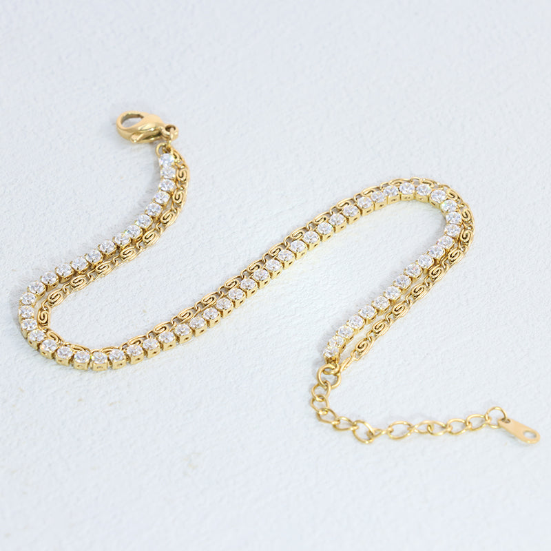 Gold Tennis Chain Bracelet - Stainless Steel Zirconia Jewelry for Women